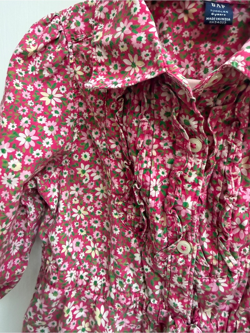 Baby GAP Girls 4 Pink Floral Ruffle-Front Long Sleeve Dress - Picture 3 of 7